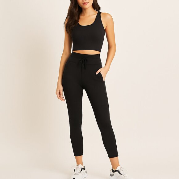 Victoria Sport Y2K Black Pocket Leggings Drawstring Cropped Fit Workout Gym S - Picture 1 of 9